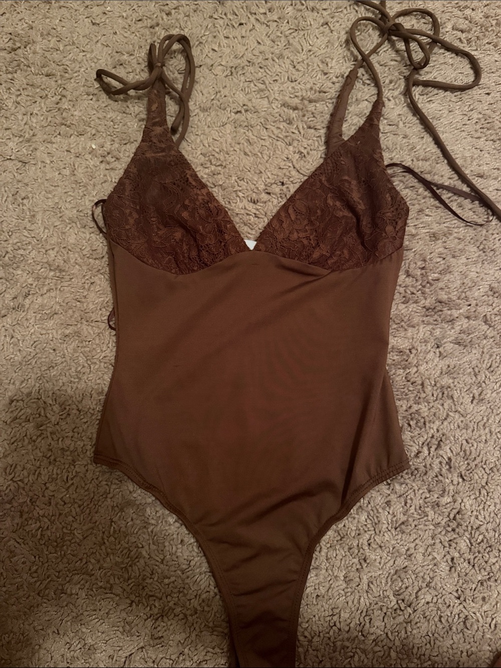 Princess Polly Chocolate Brown Lace-Trim Bodysuit